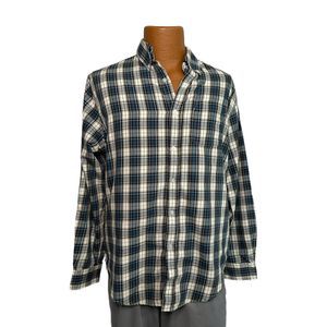 Croft & Barrow Teal, White, and Gold Plaid Dress Shirt, Medium, Pre-owned
